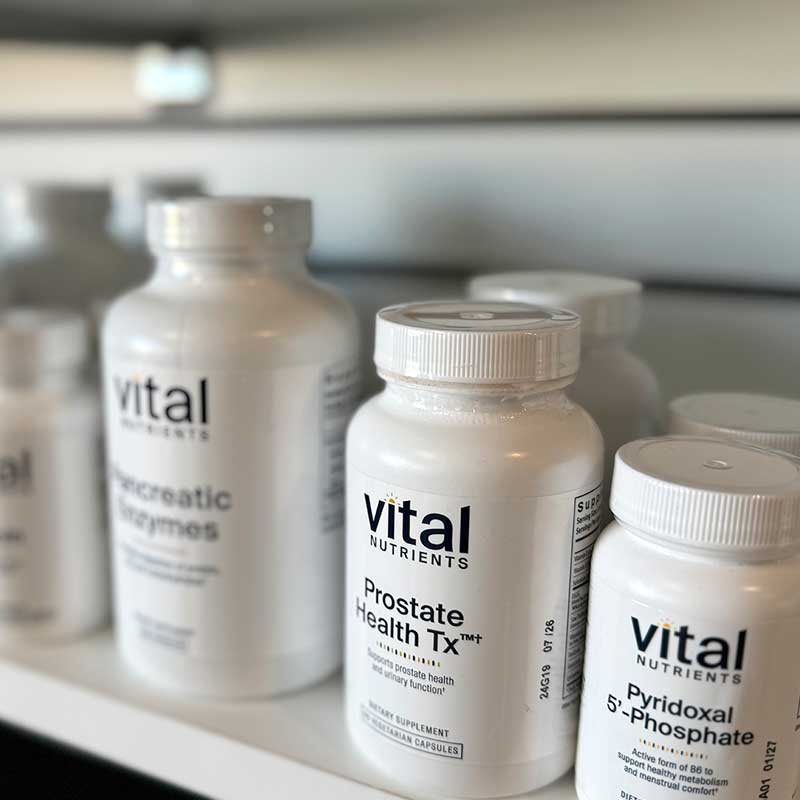 Vital Nutrients supplements on shelves in bottles